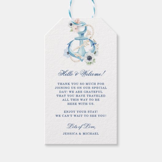 Blumenanker Blue Stripes Beach Begrüßung Geschenkanhänger (Vorderseite)