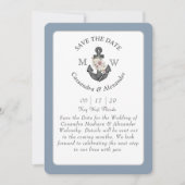 Blumenanker Dusty Blue White Nautical Wedding Einladung (Vorderseite)