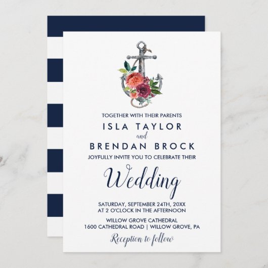 Blumenanker | Herbsthochzeit Einladung (Vorne/Hinten)