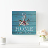 Blumenanker, Holz, Zuhause Sweet Zuhause Quadratische Wanduhr (Zuhause)