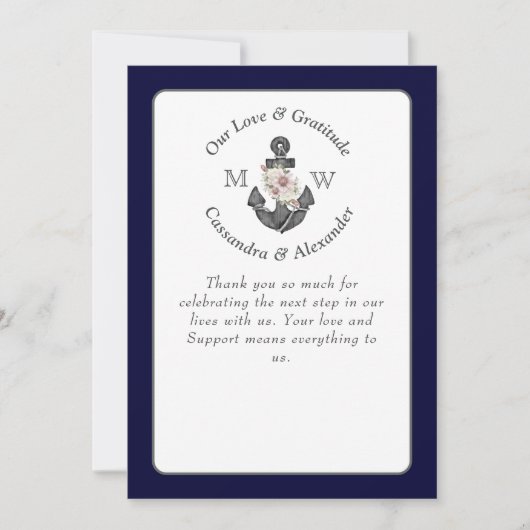 Blumenanker mit Rope Beach Wedding Navy Blue Dankeskarte (Vorderseite)