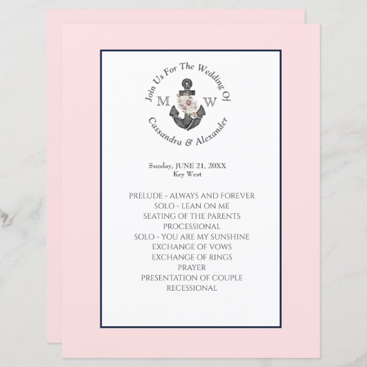 Blumenanker, nautische Hochzeit Pink Navy Blau (Vorne/Hinten)