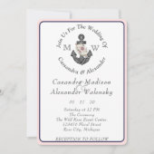 Blumenanker, nautische Hochzeit Pink Navy Blau Einladung (Vorderseite)