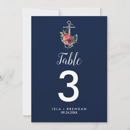 Blumenanker | Navy Autumn 12x18" Tischnummer (Vorderseite)