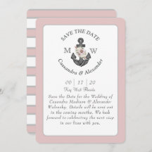 Blumenanker Navy Blue Pink Nautical Wedding Inv
