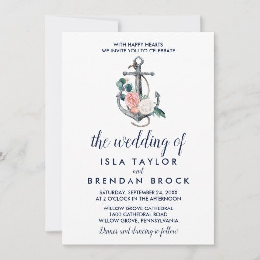 Blumenanker | Sommer die Hochzeit von Einladung (Vorderseite)
