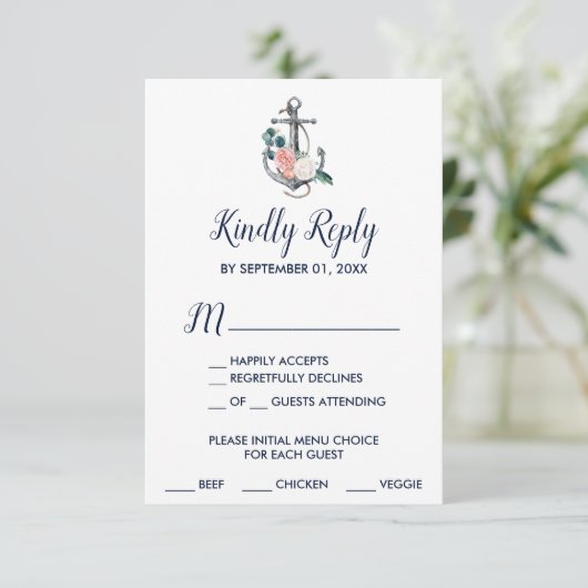 Blumenanker | Sommermenü RSVP Card (Stehend Vorderseite)