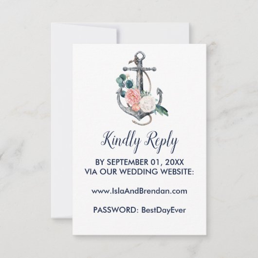 Blumenanker | Summer Wedding Website RSVP Card Karte (Vorderseite)