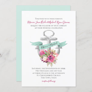Blumenanker Wasserfarbenhochzeit Einladung