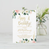 Blumenapplikationen und Bubbly Bridal Dusche Einla Einladung (Stehend Vorderseite)