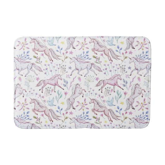 BlumenAquarell-Einhorn-Muster Badematte (Vorderseite)