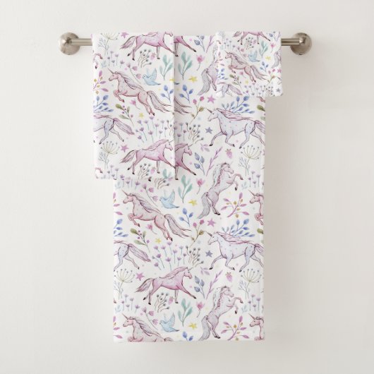 BlumenAquarell-Einhorn-Muster Badhandtuch Set (Insitu)