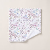 BlumenAquarell-Einhorn-Muster Badhandtuch Set (Waschlappen)