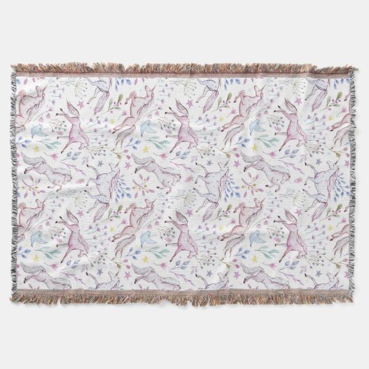 BlumenAquarell-Einhorn-Muster Decke (Vorderseite)