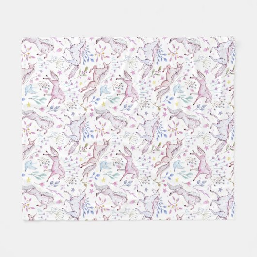 BlumenAquarell-Einhorn-Muster Fleecedecke (Vorderseite (Horizontal))