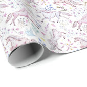BlumenAquarell-Einhorn-Muster Geschenkpapier (Rolleneckpunkt)