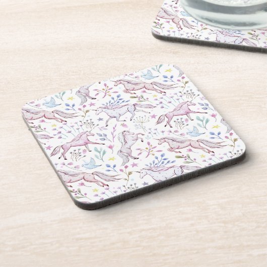 BlumenAquarell-Einhorn-Muster Getränkeuntersetzer (Linke Seite)