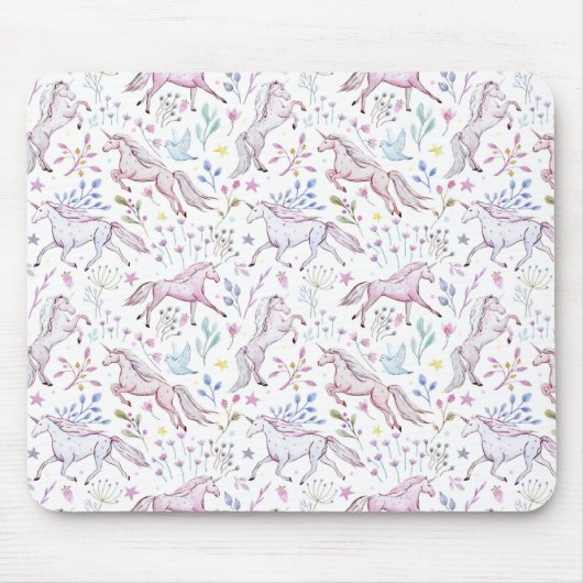BlumenAquarell-Einhorn-Muster Mousepad (Vorne)