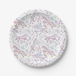 BlumenAquarell-Einhorn-Muster Pappteller