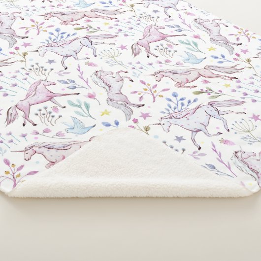 BlumenAquarell-Einhorn-Muster Sherpadecke (3/4)