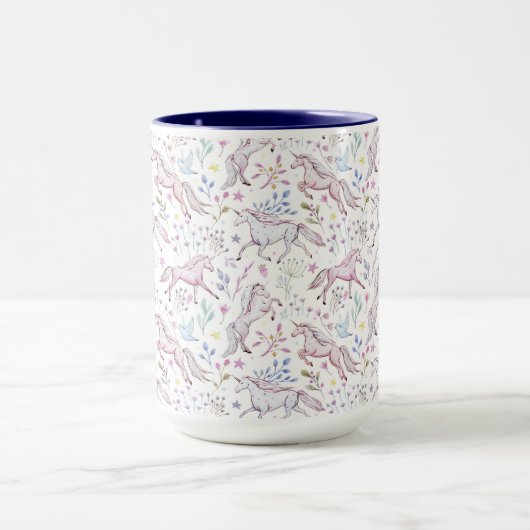 BlumenAquarell-Einhorn-Muster Tasse (Zentrum)