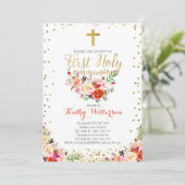 BlumenAquarell-erste heilige Kommunions-Einladung Einladung (Stehend Vorderseite)