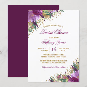 Blumenaquarell Funkelnder Amethyst Brautparty Einladung