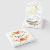 BlumenAquarell-korallenroter Steinuntersetzer (Seitenansicht)