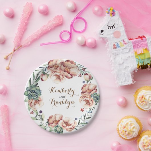 BlumenAquarell-Kranz Succulents boho Fall Pappteller (Party)