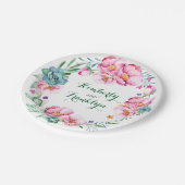 BlumenAquarell-Kranzrosa Succulents boho Pappteller (Schrägansicht)