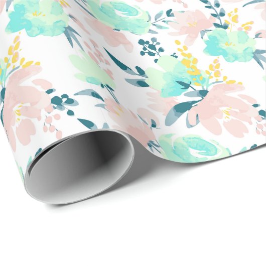 BlumenAquarell-Muster Geschenkpapier (Rolleneckpunkt)