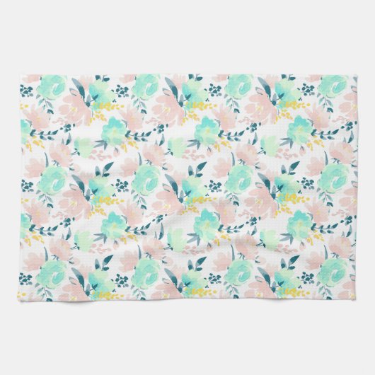 BlumenAquarell-Muster Geschirrtuch (Horizontal)