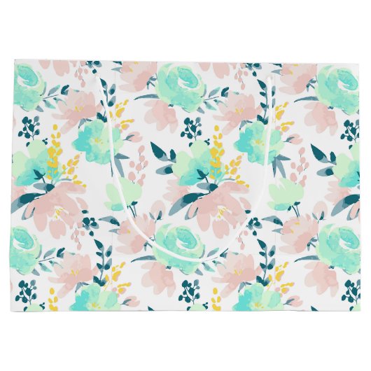 BlumenAquarell-Muster Große Geschenktüte (Rückseite)