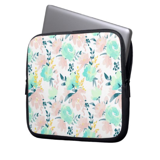 BlumenAquarell-Muster Laptopschutzhülle (Vorderseite Links)