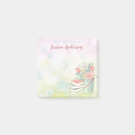 BlumenAquarell-Name Post-it Klebezettel (Vorderseite)