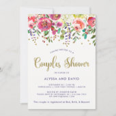 BlumenAquarell-Paar-Dusche des gold| moderne Einladung (Vorderseite)