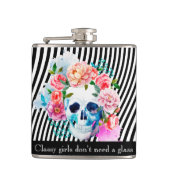 BlumenAquarell-Schädel mit Streifen Flachmann (Vorderseite)