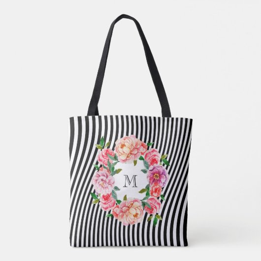 BlumenAquarell-Schädel mit Streifen Tasche (Rückseite)