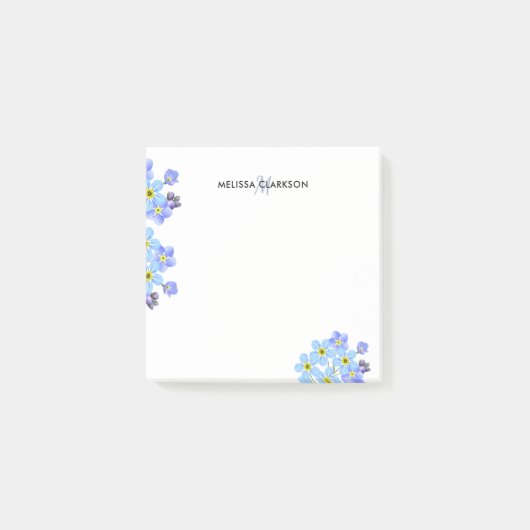 BlumenAquarell vergessen mich nicht Monogrammname Post-it Klebezettel (Vorderseite)