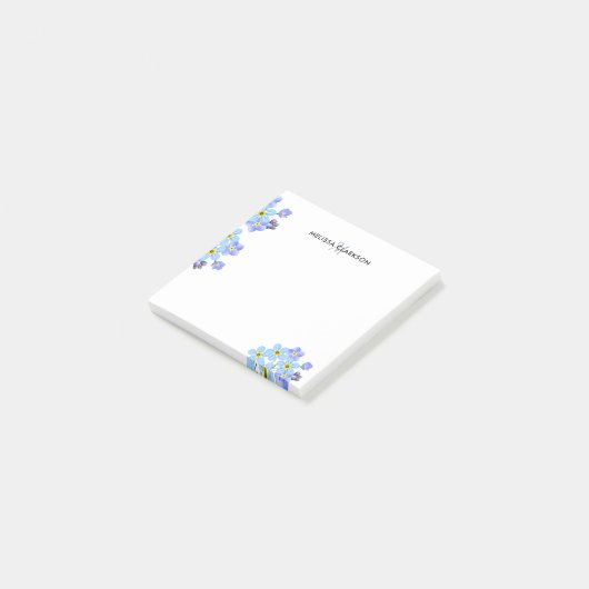 BlumenAquarell vergessen mich nicht Monogrammname Post-it Klebezettel (angewinkelt)