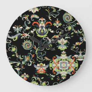 Blumenarabische Ornamente: Nahtlos traditionell Große Wanduhr