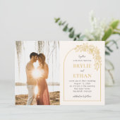 Blumenarchenverzierbares Foto Einladung (Stehend Vorderseite)