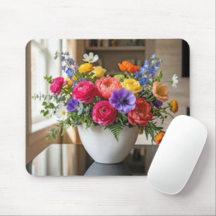 Blumenarrangement auf einem glänzenden Tisch Mousepad