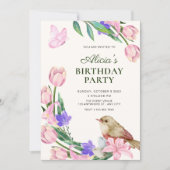Blumenast Vogel Geburtstag Einladung (Vorderseite)