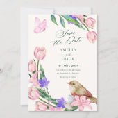 Blumenast Vogel Save The Date (Vorderseite)