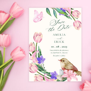 Blumenast Vogel Save The Date