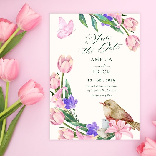 Blumenast Vogel Save The Date