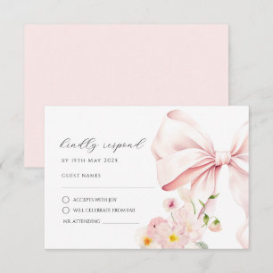 Blumenaufblühen Rosa Schleife Elegante RSVP-Antwor RSVP Karte