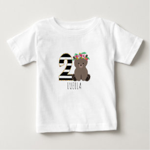 Blumenbaby-Bärn-Streifen-zweites Geburtstags-Shirt Baby T-shirt