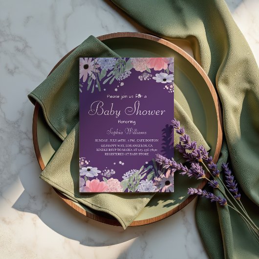 Blumenbaby-Dusche - Elegante Aquarellfarben-Blume Einladung